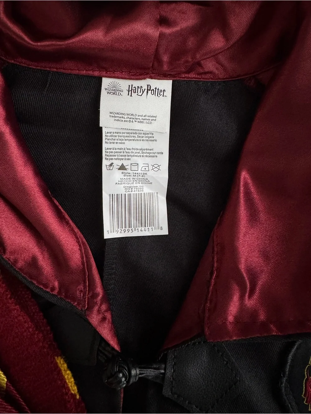 Gryffindor Robe Costume with Scarf and Tie - Size 7-8